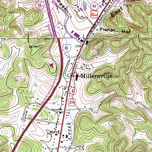 Topographic Map of Millersville Elementary School, TN