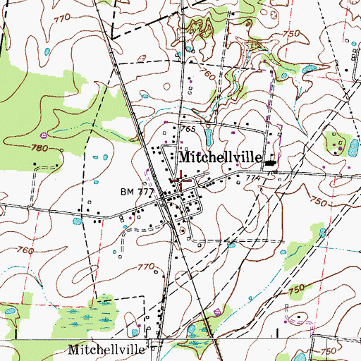 Topographic Map of Mitchellville First Baptist Church, TN