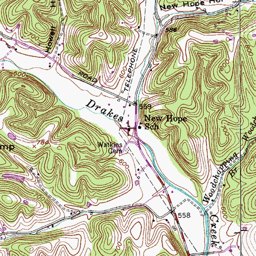 Topographic Map of New Hope Baptist Church, TN