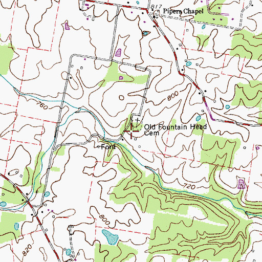 Topographic Map of Old Fountain Head Church (historical), TN