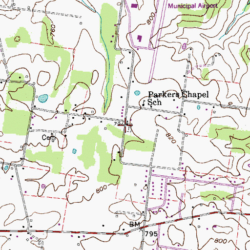 Topographic Map of Parkers Chapel, TN