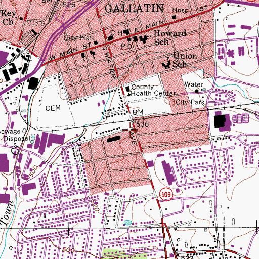 Topographic Map of South Gate Shopping Center, TN
