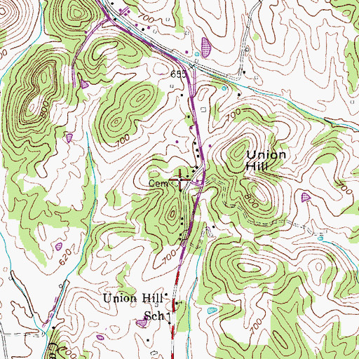 Topographic Map of Union Hill Church of Christ, TN