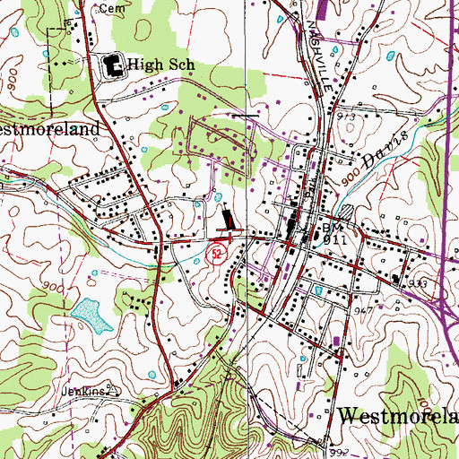 Topographic Map of Westmoreland Elementary School, TN