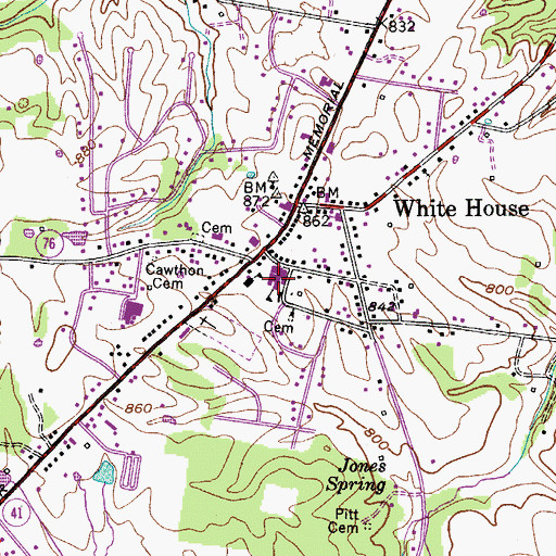 Topographic Map of White House Middle School, TN