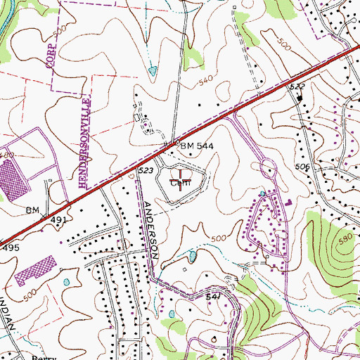 Topographic Map of Woodlawn Cemetery, TN