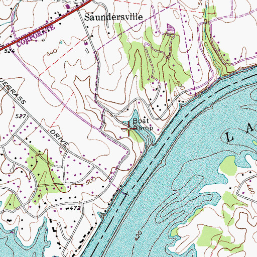 Topographic Map of Saundersville Access Area, TN