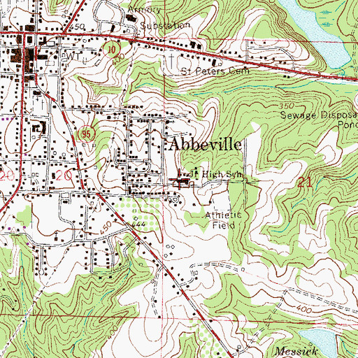 Topographic Map of Abbeville Junior High School, AL