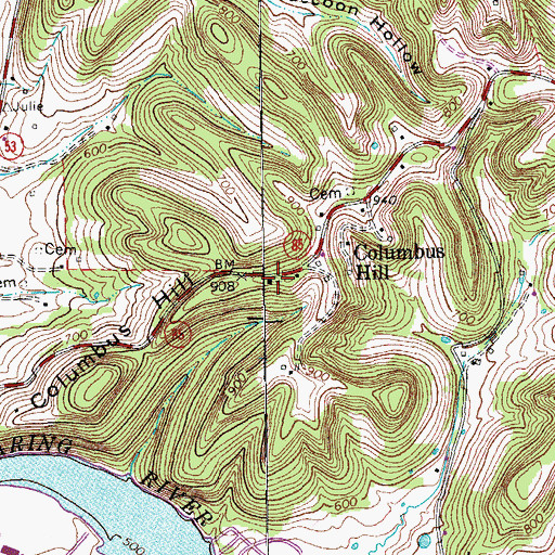 Topographic Map of Columbus Hill School (historical), TN
