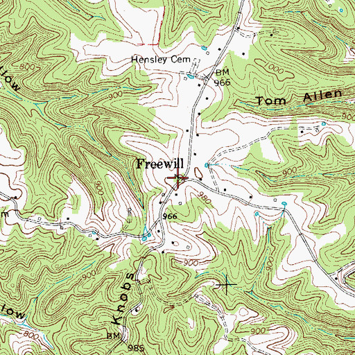 Topographic Map of Freewill Church, TN