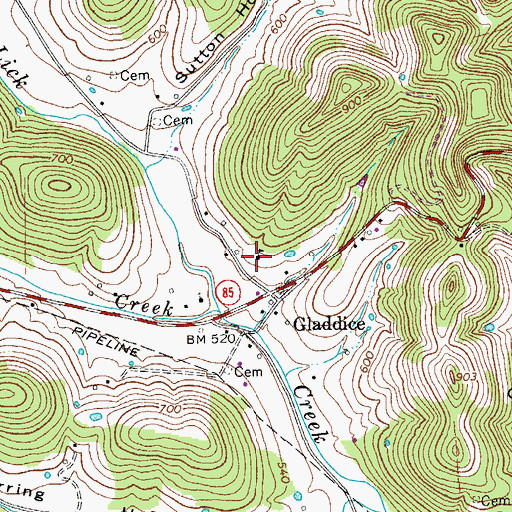 Topographic Map of Gladdice School (historical), TN