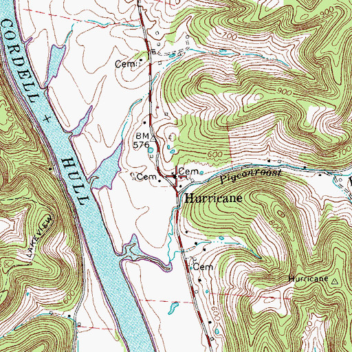 Topographic Map of Hurricane Church, TN