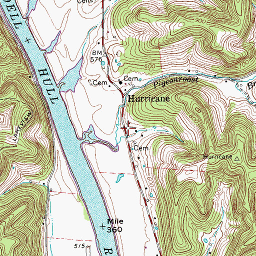 Topographic Map of Hurricane School (historical), TN