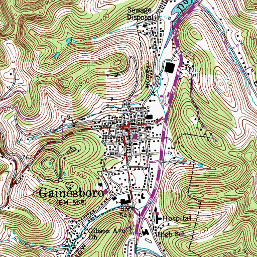 Topographic Map of Jackson County Courthouse, TN