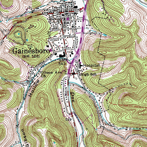 Topographic Map of Jackson County High School, TN