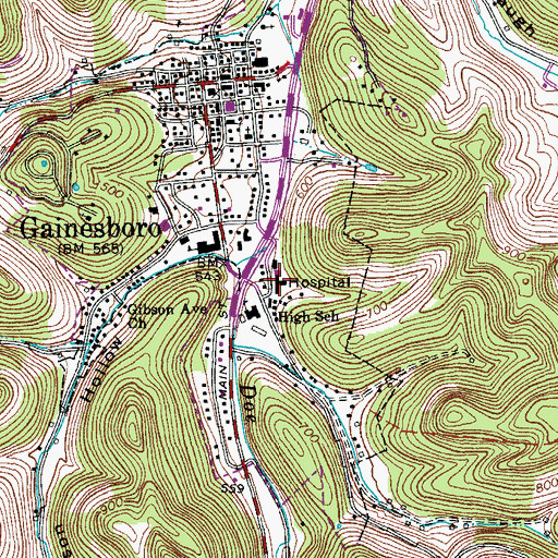 Topographic Map of Jackson County Hospital, TN