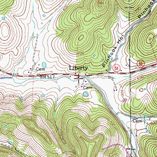 Topographic Map of Liberty Church, TN