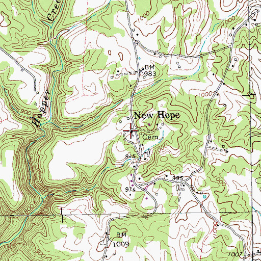 Topographic Map of New Hope Church, TN