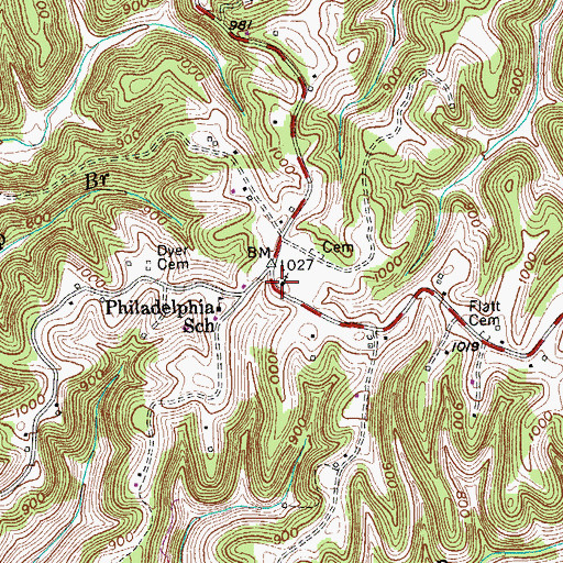 Topographic Map of Philadelphia Church, TN