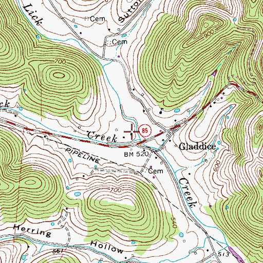 Topographic Map of Salt Lick Baptist Church, TN