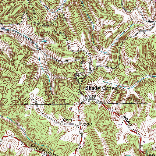 Topographic Map of Shady Grove School (historical), TN