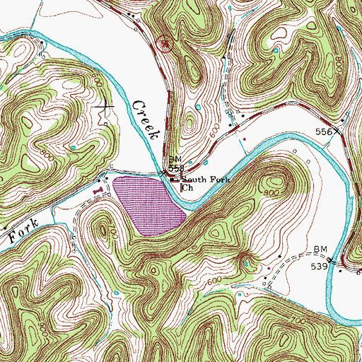 Topographic Map of SouthFork School (historical), TN