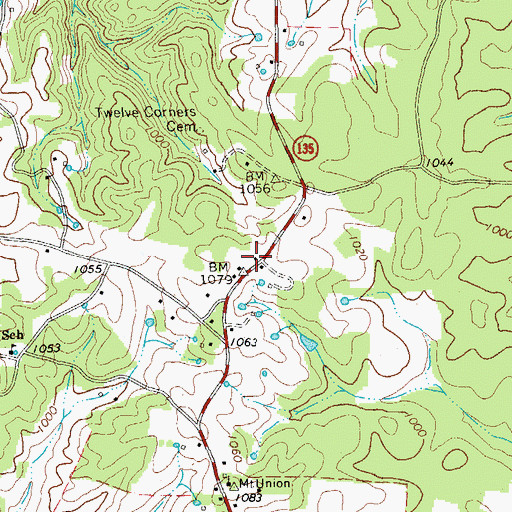 Topographic Map of Twelve Corners Church (historical), TN