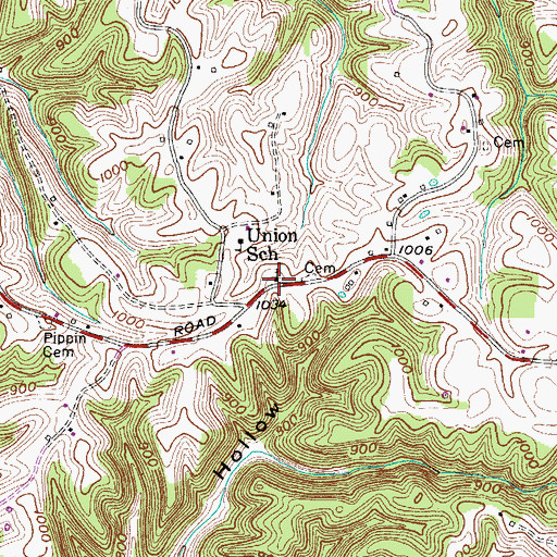 Topographic Map of Union Church, TN