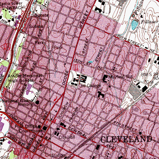 Topographic Map of Lee University, TN