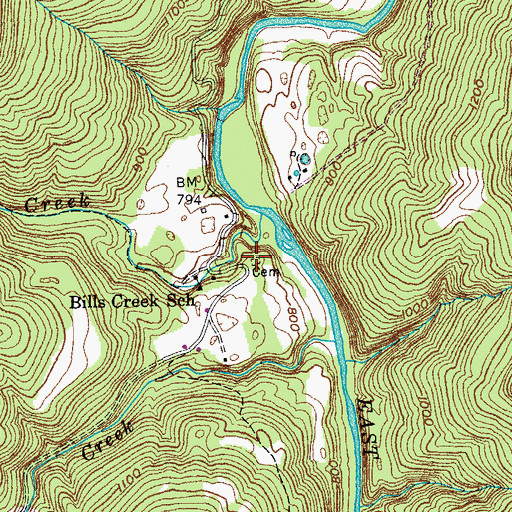 Topographic Map of Bills Creek Cemetery, TN