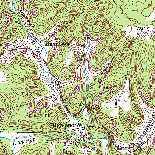 Topographic Map of Davidson Cemetery, TN