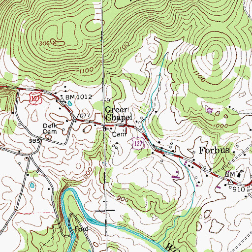 Topographic Map of Greer Chapel Cemetery, TN