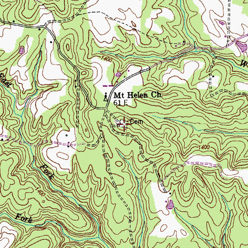 Topographic Map of Mount Helen Cemetery, TN