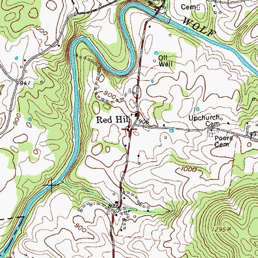 Topographic Map of Red Hill Methodist Church, TN