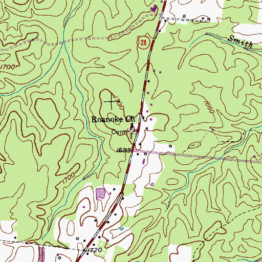 Topographic Map of Roanoke Cemetery, TN