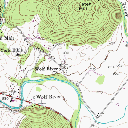 Topographic Map of Wolf River Cemetery, TN