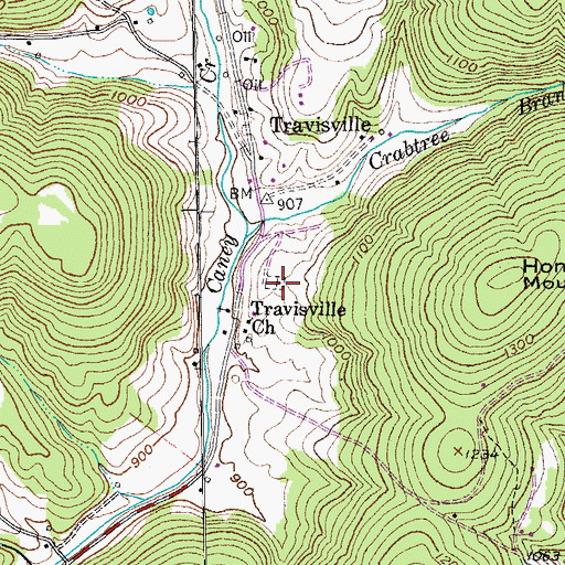 Topographic Map of Travisville Cemetery, TN