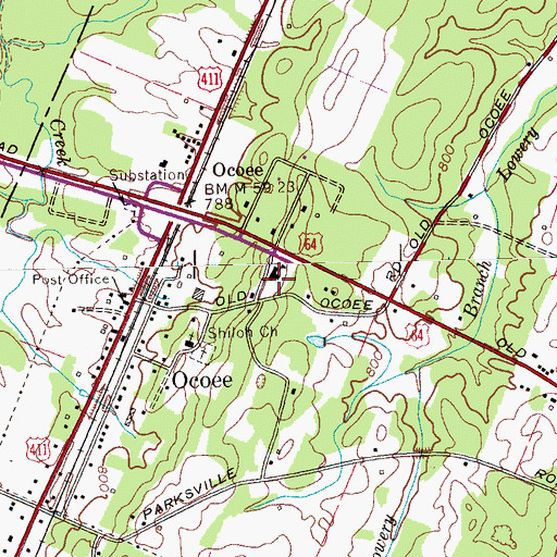 Topographic Map of Ocoee School (historical), TN