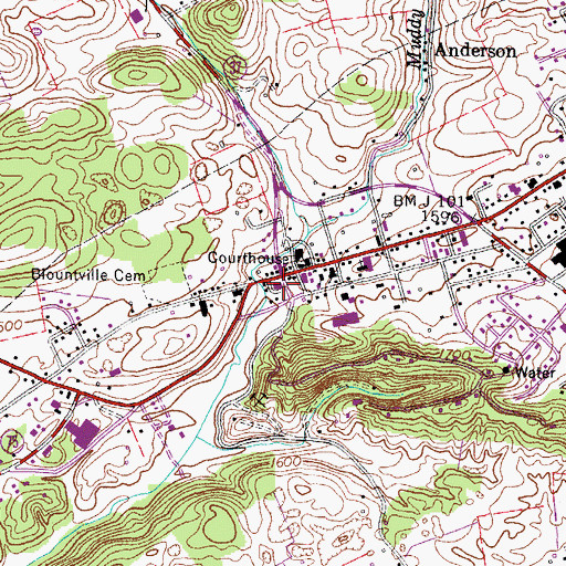 Topographic Map of Sullivan County Library, TN