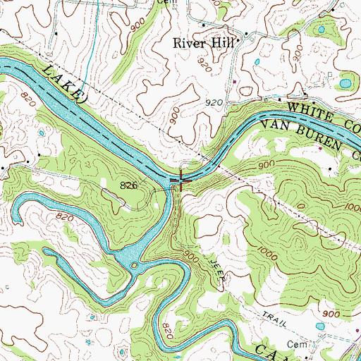 Topographic Map of Double Bridges (historical), TN