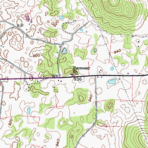 Topographic Map of Harmony School (historical), TN