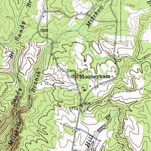 Topographic Map of Mooneyham Cemetery, TN