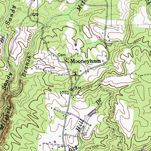 Topographic Map of Mooneyham School (historical), TN