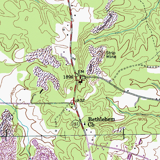 Topographic Map of Pine Creek School (historical), TN