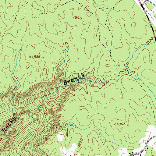 Topographic Map of Rocky Branch Mine, TN