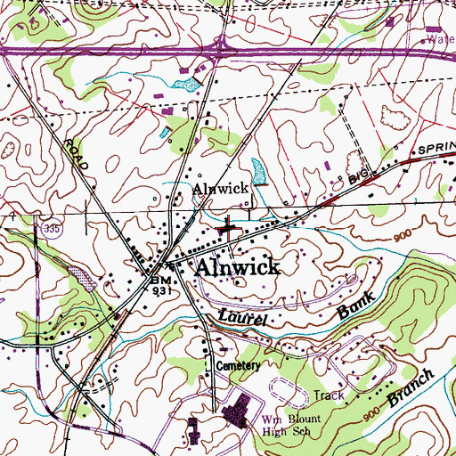 Topographic Map of Alnwick School, TN
