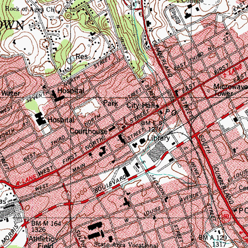Topographic Map of Centenary United Methodist Church, TN