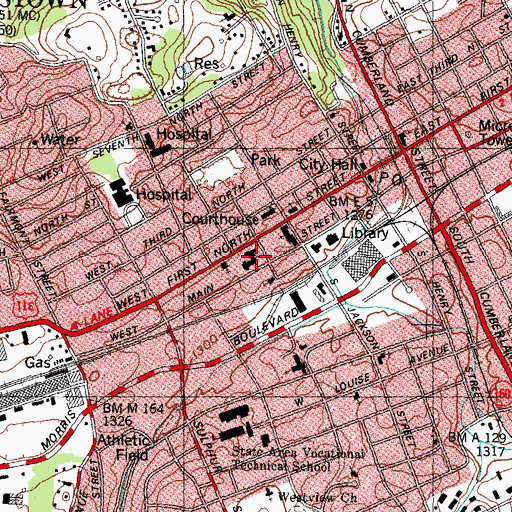 Topographic Map of First Presbyterian Church, TN