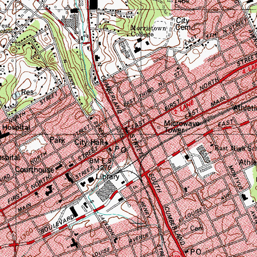 Topographic Map of First United Methodist Church, TN