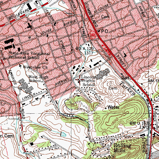 Topographic Map of Grace Baptist Church, TN